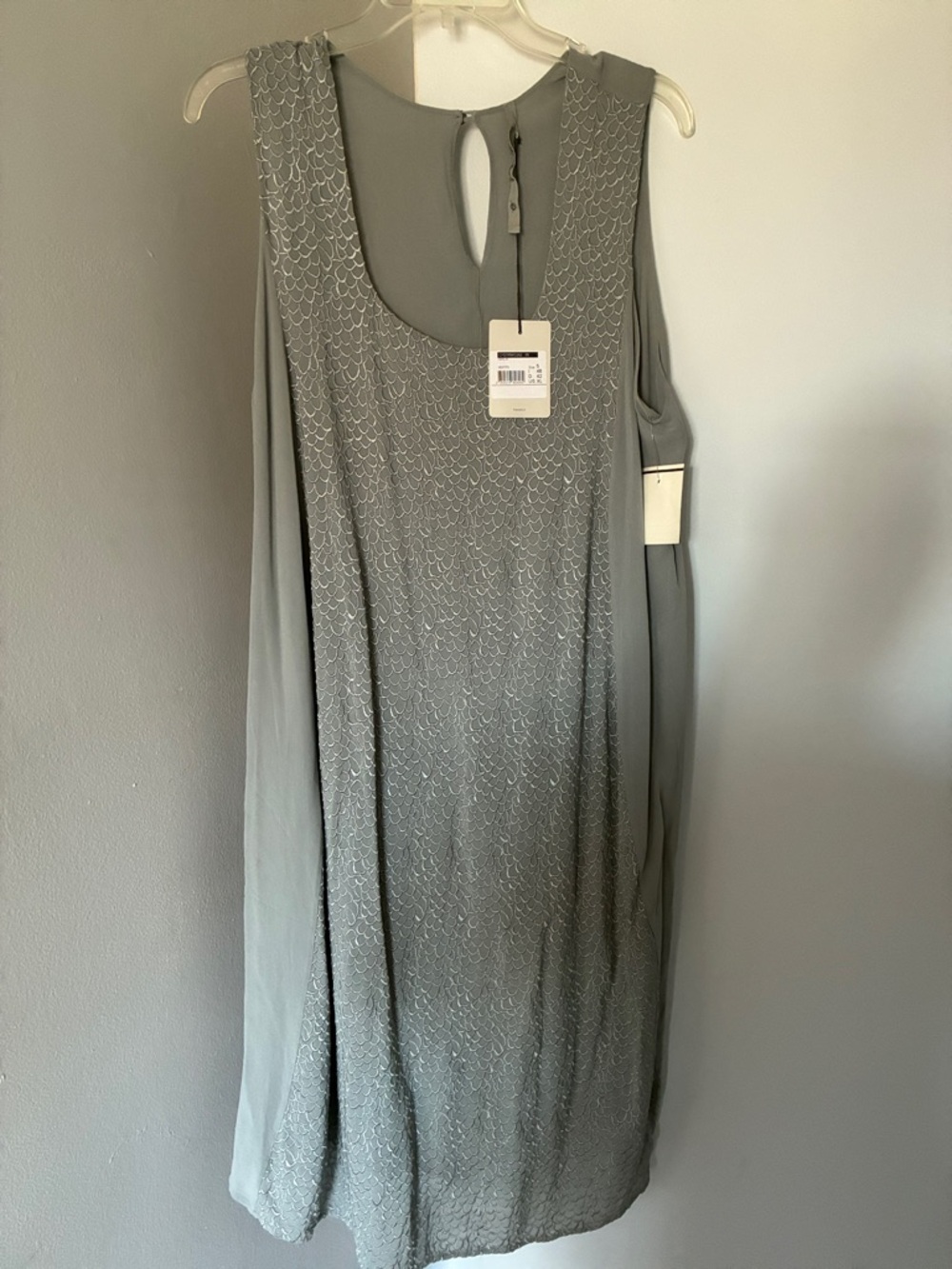 Sleeveless Midi Dress in Soft Gray with Subtle Beading